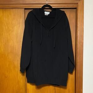 Ulla Popken Black Knit Hooded Sweater Long Sleeves Lace up Front Drawstrings